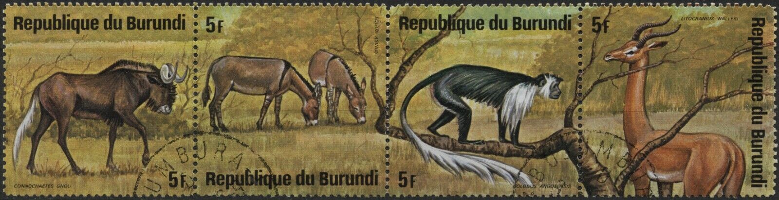 Burundi 1975 #480,482 - 2fr,5fr African Animals, 2 strips of 4 different, CTO - Fresh Stock Dated January 2026