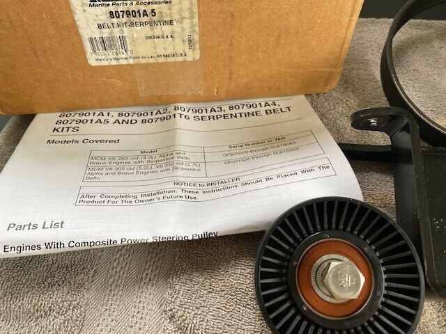 SERPENTINE BELT KIT MERCURY MARINE QUICKSILVER NEW OEM 807901A5 - Fresh Stock Dated February 2026