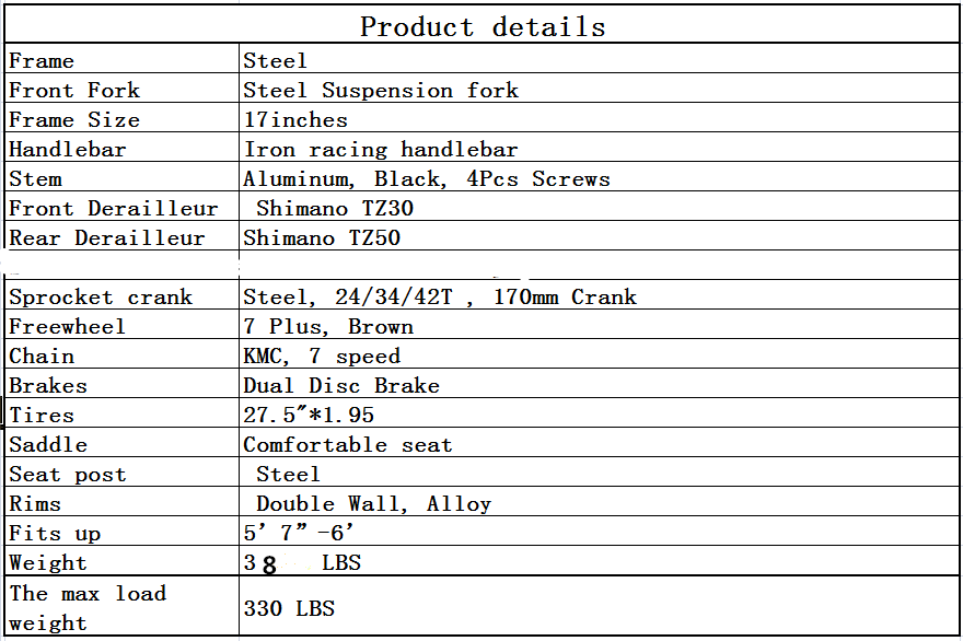 Mountain Bike Front Suspension Shimano 21 Speed Mens Bikes MTB 27.5