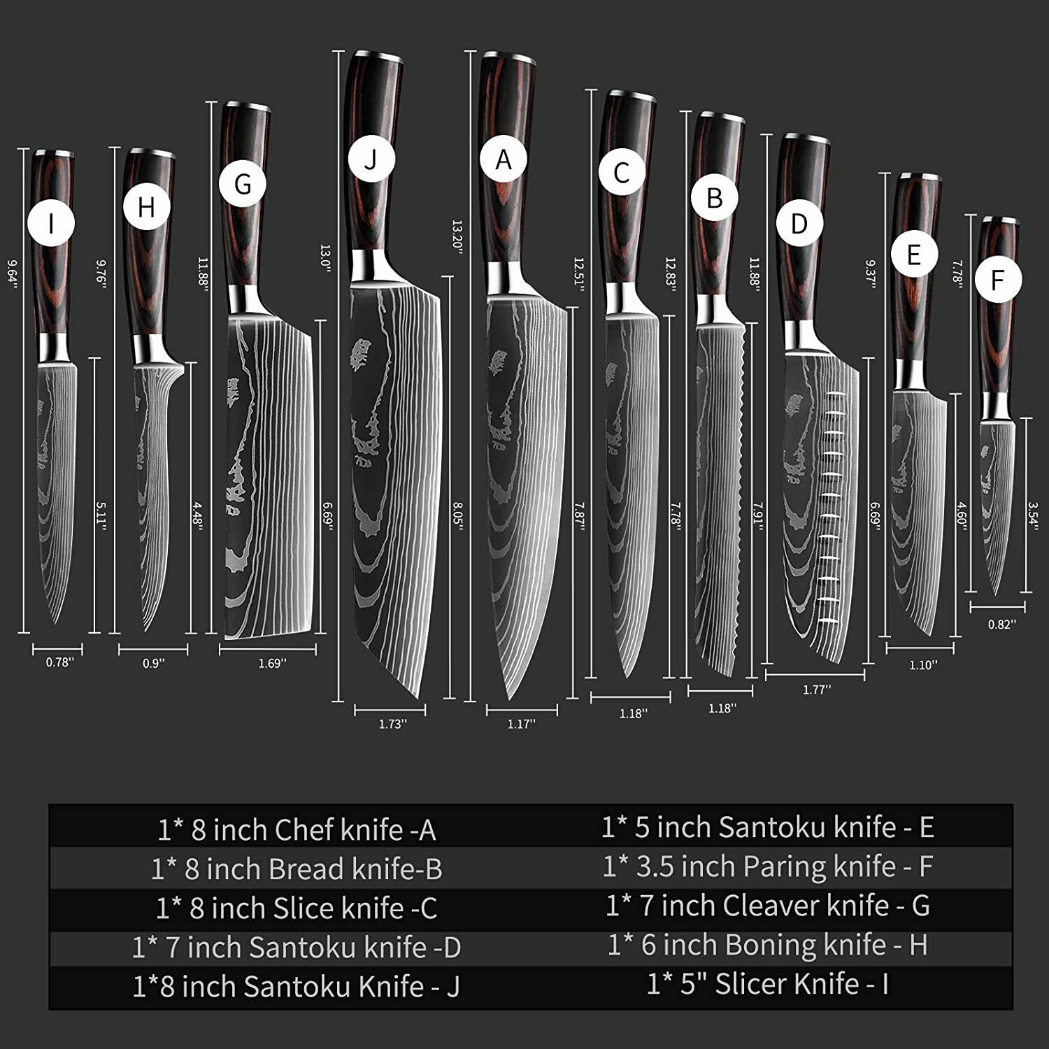 Damascus Pattern Chef's Knife Set Japanese Kitchen Knives Cleaver Slicing Tool - Fresh Stock Dated December 2025