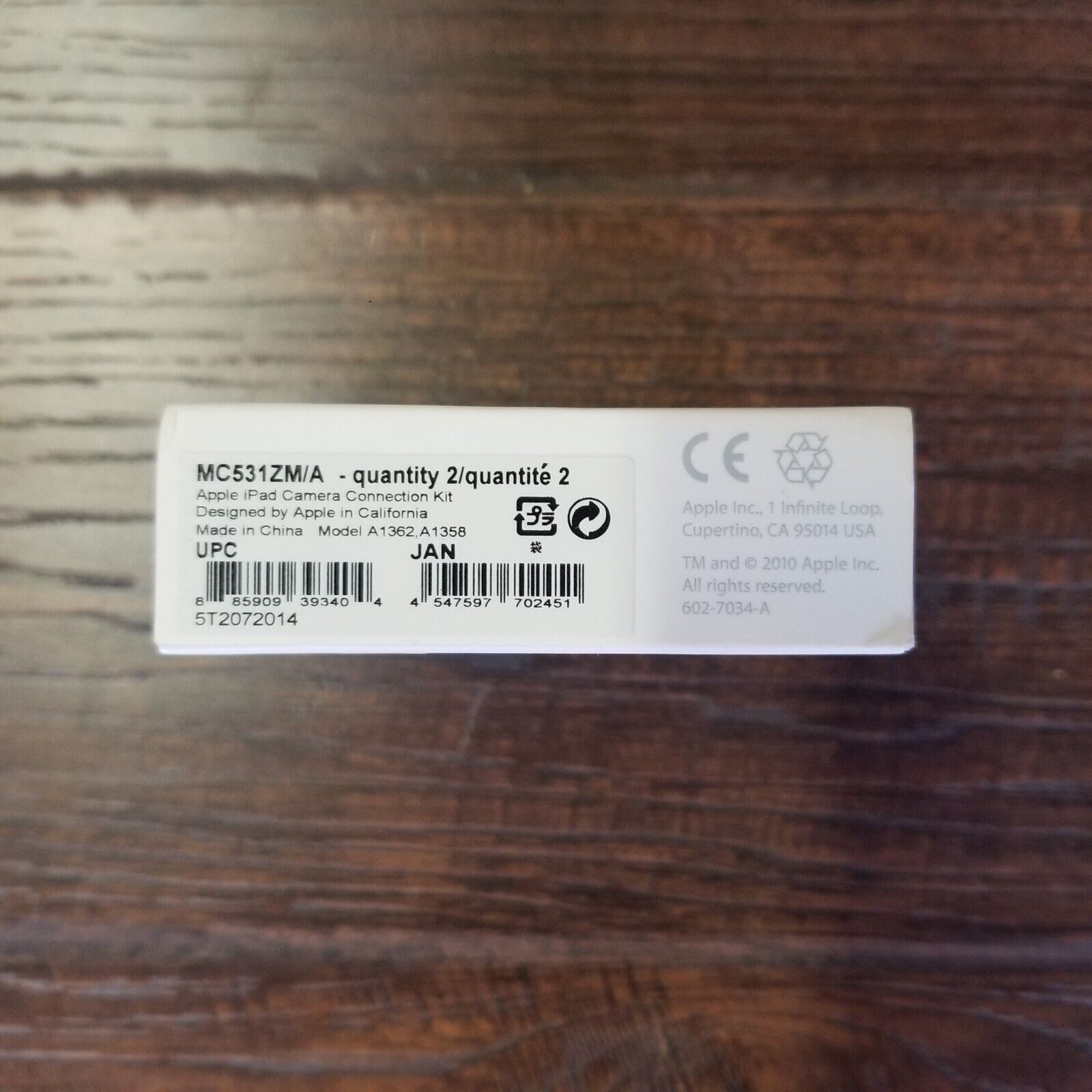 Genuine OEM Apple iPad Camera Connection Kit MC531ZM/A A1362, A1358 - Fresh Stock Dated February 2026