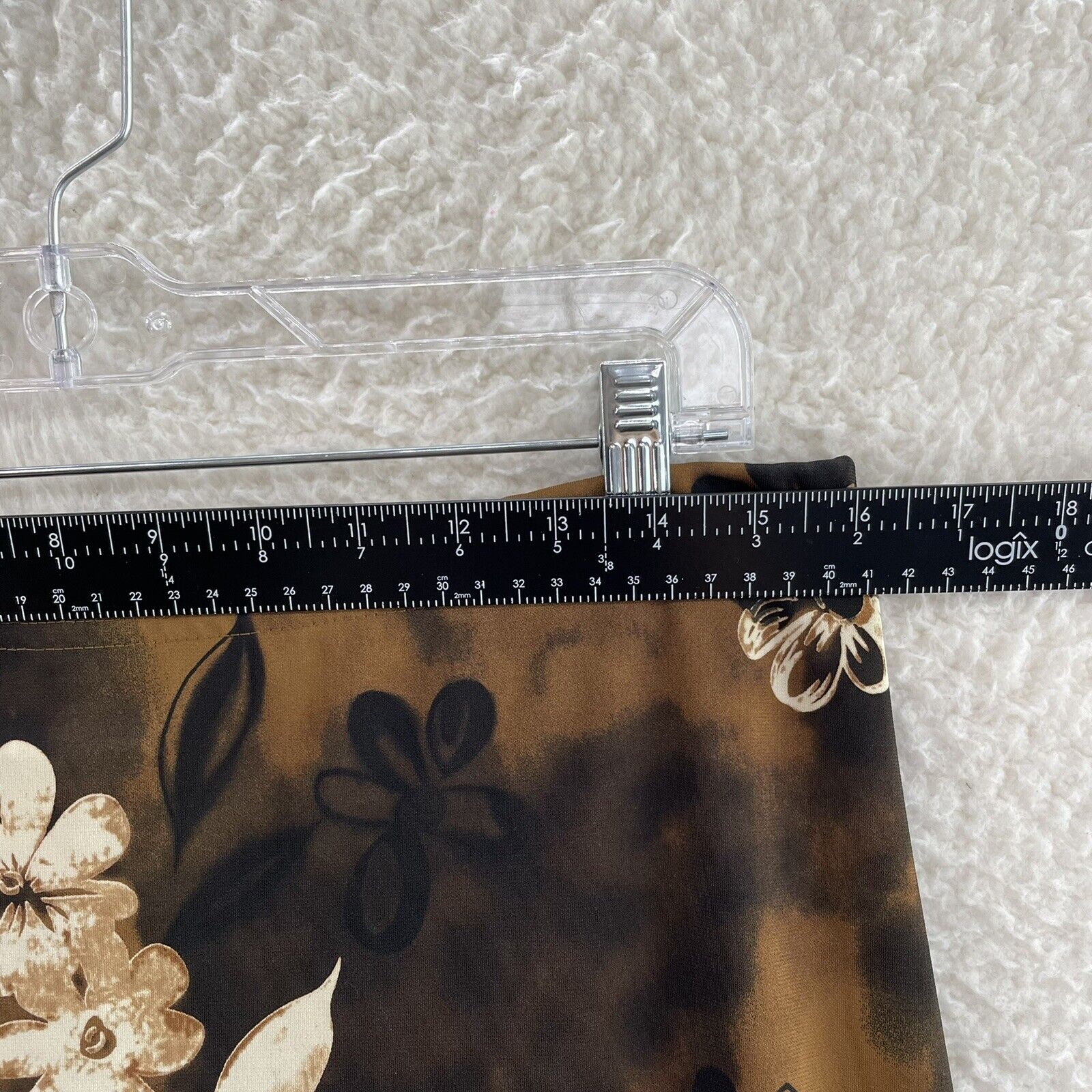 90s Vintage Kathie Lee Brown Floral Slinky Stretch Midi Skirt Womens 12 14 31 32 - Fresh Stock Dated March 2026