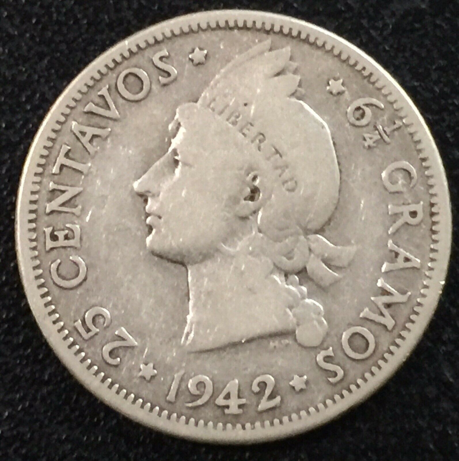 Dominican Republic 25 Centavos 1942 Philadelphia Mint Princess WWII - Fresh Stock Dated December 2025