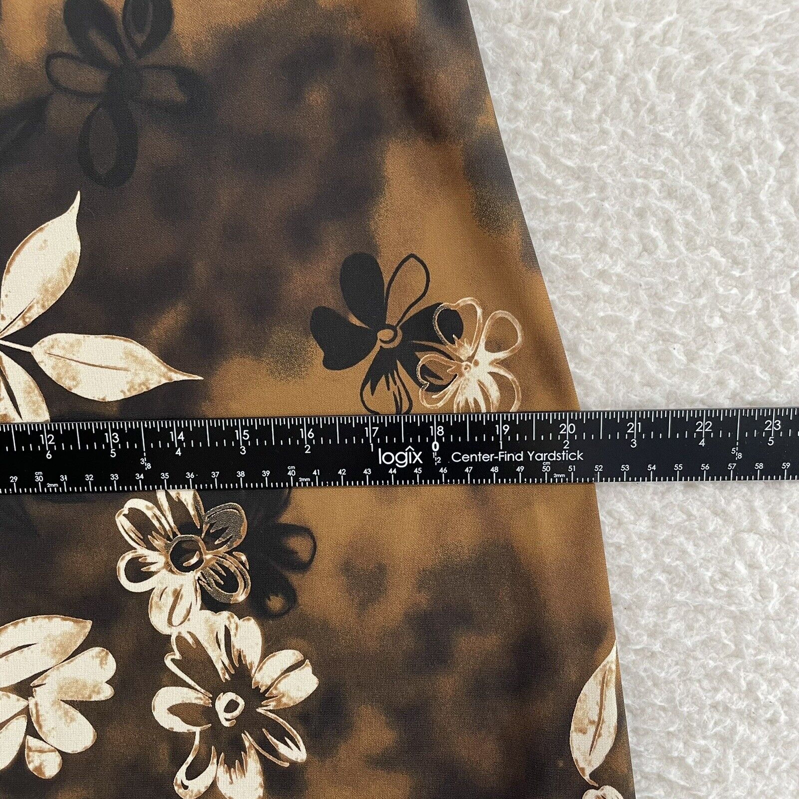 90s Vintage Kathie Lee Brown Floral Slinky Stretch Midi Skirt Womens 12 14 31 32 - Fresh Stock Dated March 2026