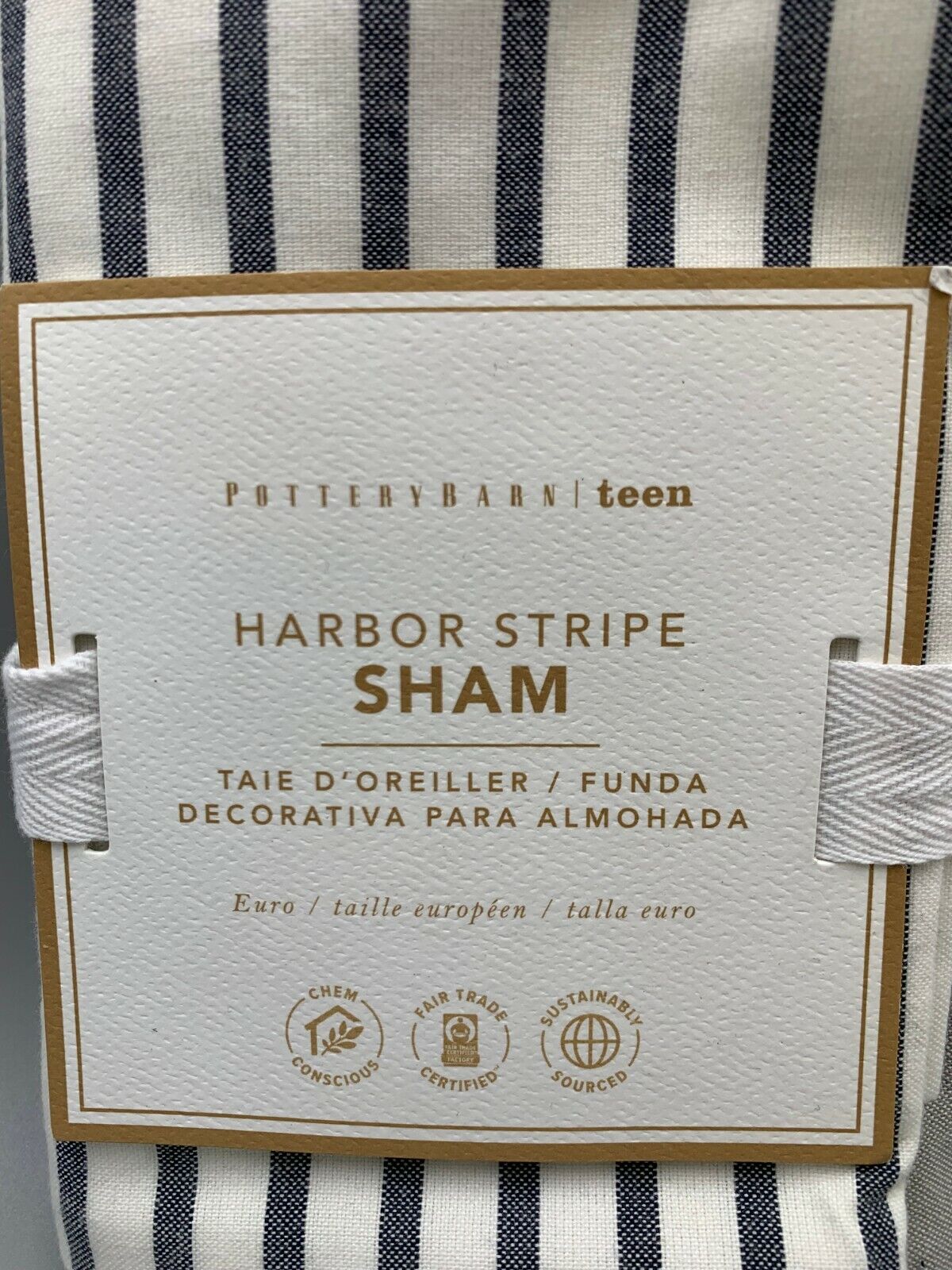 Pottery Barn Teen Harbor Stripe Sham Euro Gray #C131 - Fresh Stock Dated February 2026