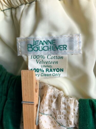 VTG 70s JEANNE BOUCHEVER GREEN VELVETEEN CREAM LACE MAXI SKIRT HOLIDAY HIPPIE - Fresh Stock Dated February 2026