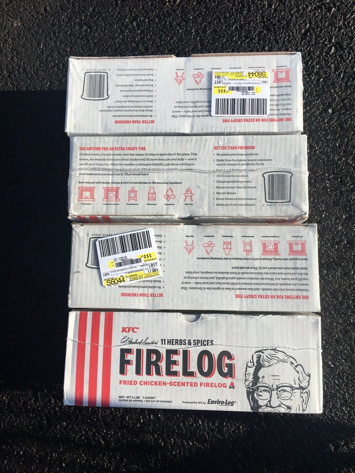 (4) KFC FIRE LOGS 11 HERBS AND SPICES ENVIROLOG KENTUCKY FRIED CHICKEN FIRE LOG - Fresh Stock Dated December 2025