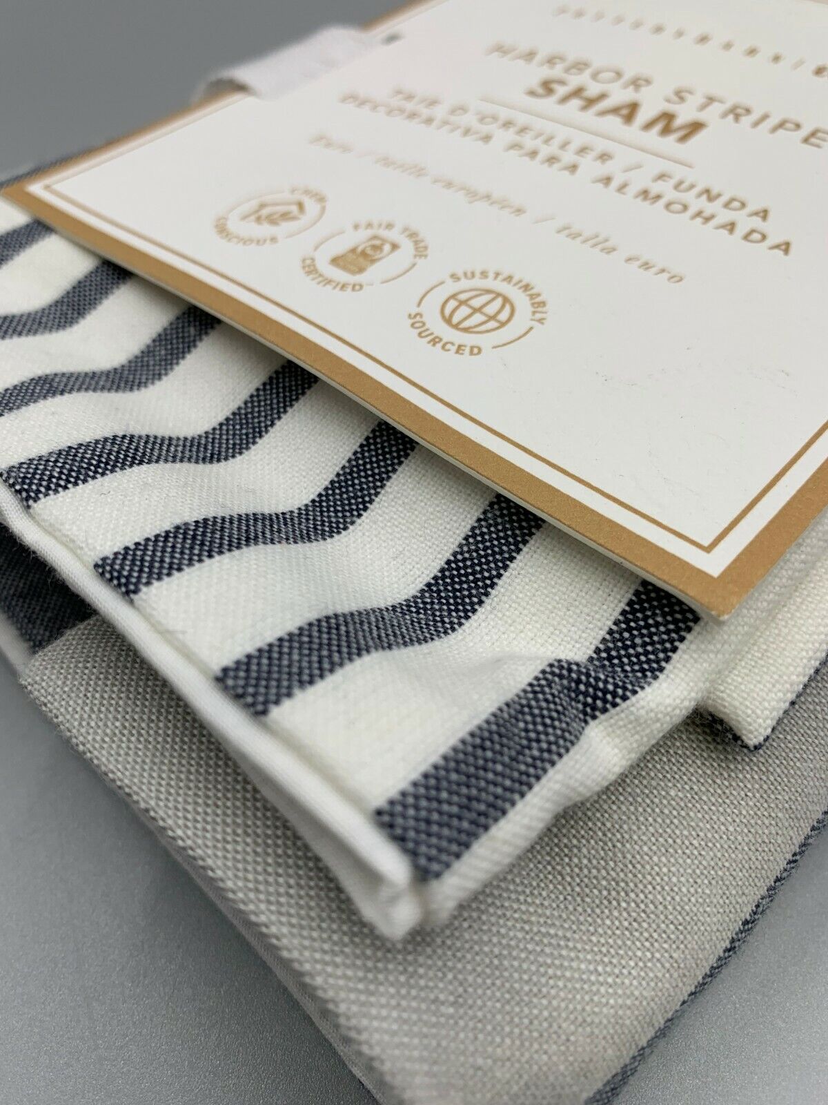 Pottery Barn Teen Harbor Stripe Sham Euro Gray #C131 - Fresh Stock Dated February 2026