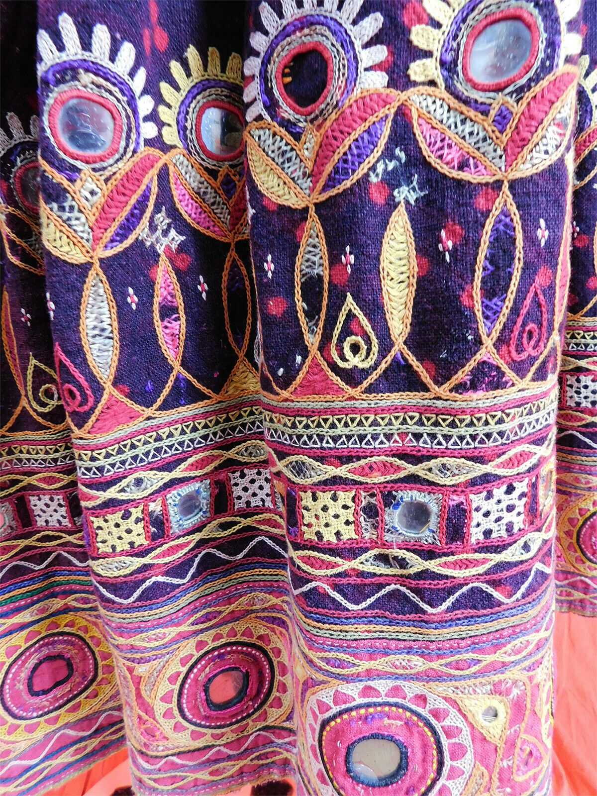 Antique Ahir Banjara India Ghagra Kutch Mirror Embroidery Indigo Boho Skirt Vtg - Fresh Stock Dated March 2026