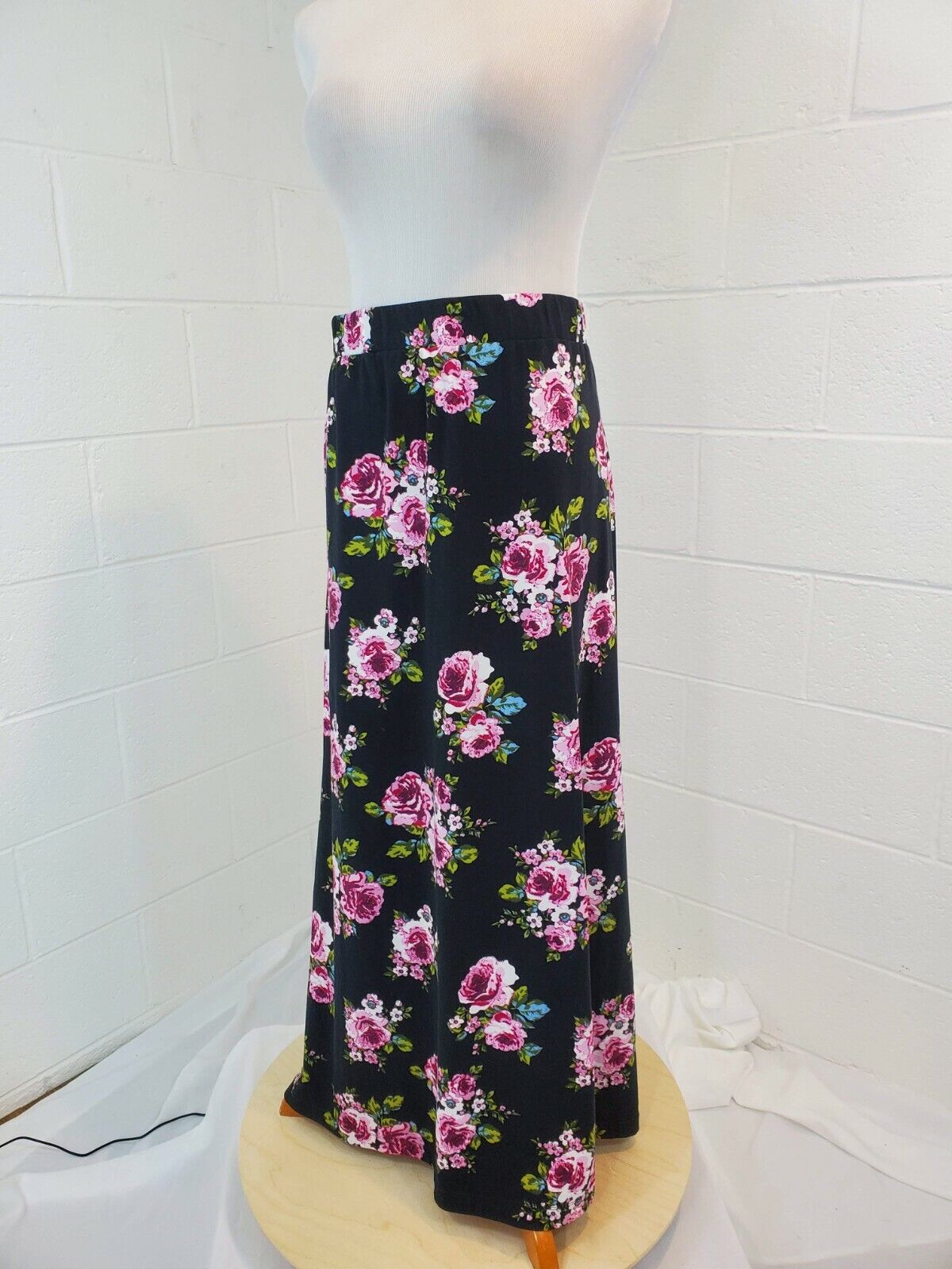 Vintage Beautiful Maxi 1970s Style Cottage Core Black with Cabbage Roses Skirt - Fresh Stock Dated March 2026