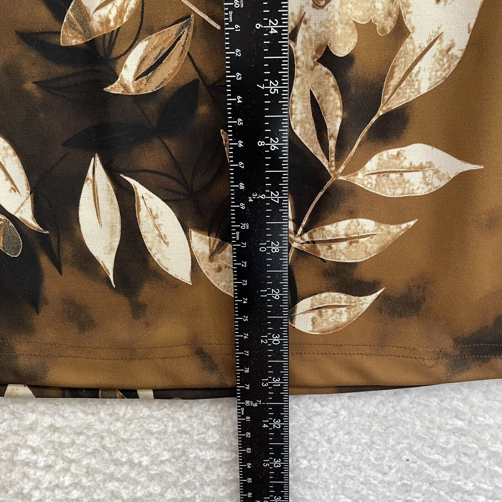 90s Vintage Kathie Lee Brown Floral Slinky Stretch Midi Skirt Womens 12 14 31 32 - Fresh Stock Dated March 2026