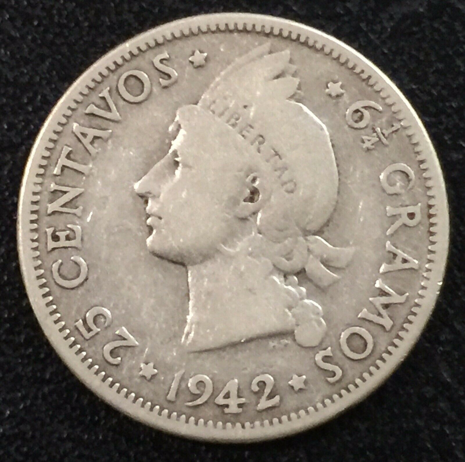 Dominican Republic 25 Centavos 1942 Philadelphia Mint Princess WWII - Fresh Stock Dated December 2025
