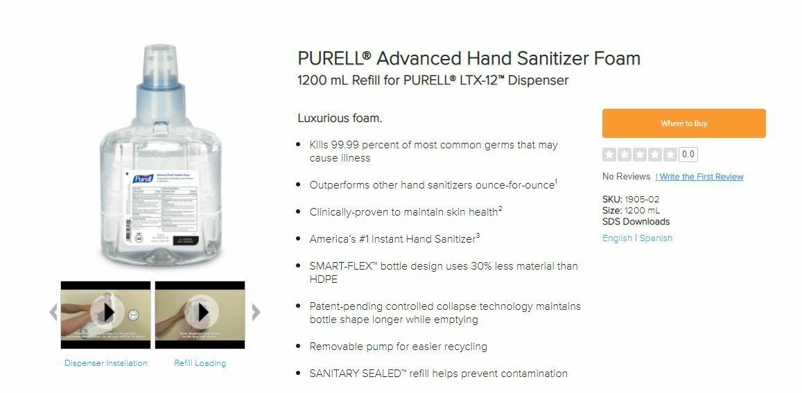 2 Purell Hand Sanitizer Foam Refill 1200ml 1905-02 Case of 2 Expire 2023 LTX-12 - Fresh Stock Dated February 2026