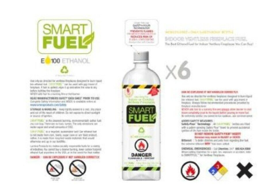 SMART FUEL Indoor Outdoor Burning Ventless Bio Ethanol Fireplace Fuel 6 Liter - Fresh Stock Dated December 2025