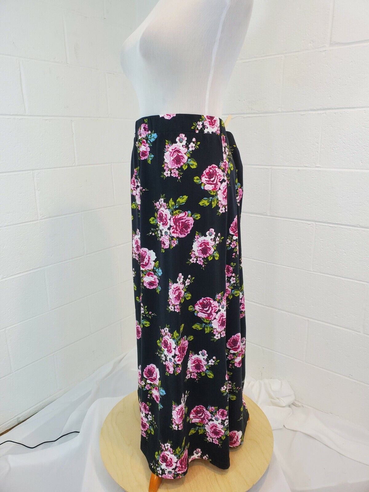 Vintage Beautiful Maxi 1970s Style Cottage Core Black with Cabbage Roses Skirt - Fresh Stock Dated March 2026