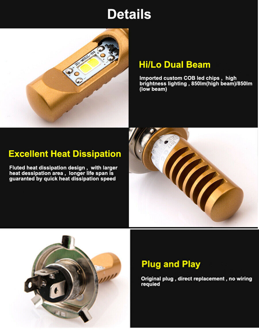 LED Headlight Bulbs Lamp High Low Beam Super Bright H4 For Motorcycle Motorbike - Fresh Stock Dated February 2026