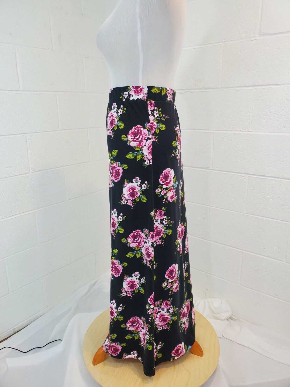 Vintage Beautiful Maxi 1970s Style Cottage Core Black with Cabbage Roses Skirt - Fresh Stock Dated March 2026