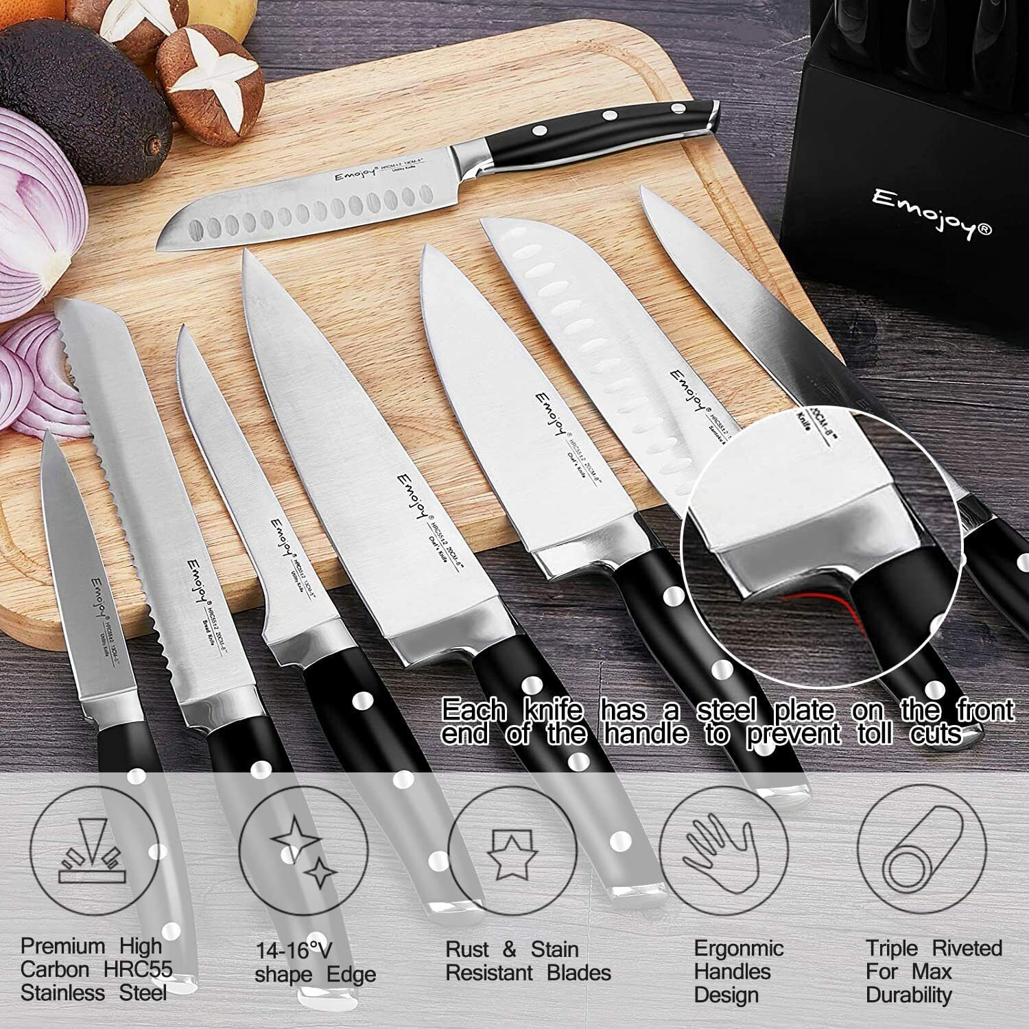Knife Set, 22-Piece Kitchen Knife Set with Block Wooden German Stainless Steel - Fresh Stock Dated February 2026