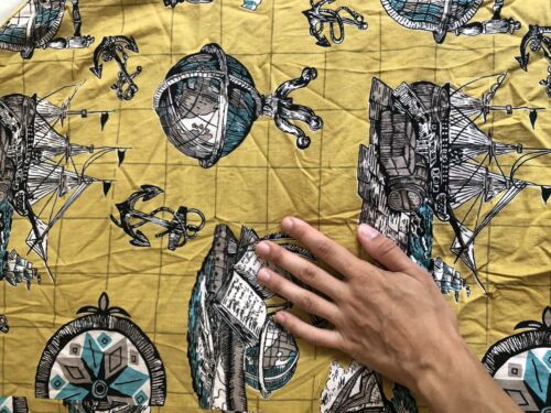 Vintage 50s Yellow Map Sailor Ocean Circle Skirt - Fresh Stock Dated March 2026