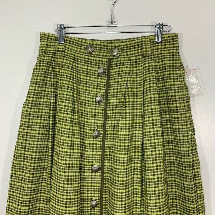 NWOT Vintage 90's Green Brown Plaid Silver Button Front High Waisted Maxi Skirt - Fresh Stock Dated December 2025