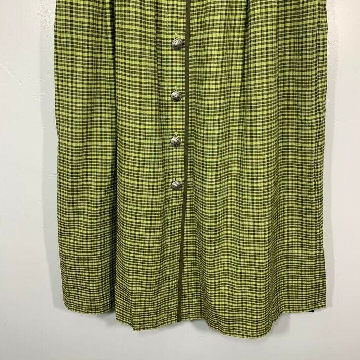 NWOT Vintage 90's Green Brown Plaid Silver Button Front High Waisted Maxi Skirt - Fresh Stock Dated December 2025