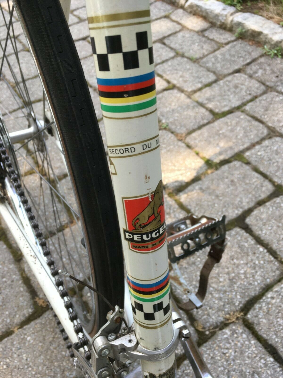 Peugeot vintage mens white France racing bike mans French road touring bicycle - Fresh Stock Dated December 2025