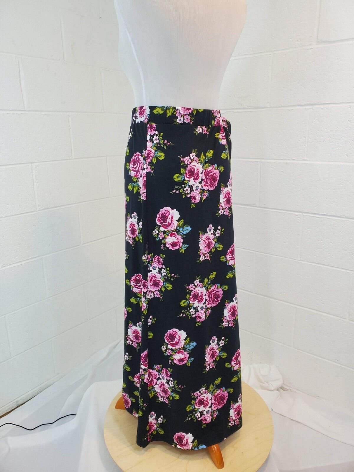 Vintage Beautiful Maxi 1970s Style Cottage Core Black with Cabbage Roses Skirt - Fresh Stock Dated March 2026