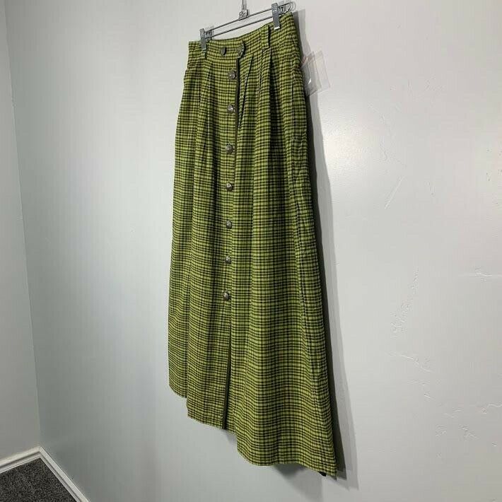 NWOT Vintage 90's Green Brown Plaid Silver Button Front High Waisted Maxi Skirt - Fresh Stock Dated December 2025