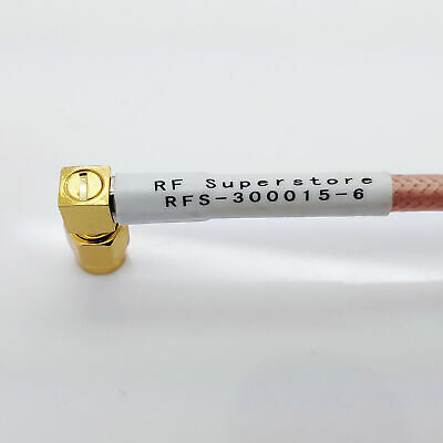 BNC Male (Plug) to SMA Male (Plug) Right Angle RG142 Cable Assembly, 6 inch - Fresh Stock Dated December 2025
