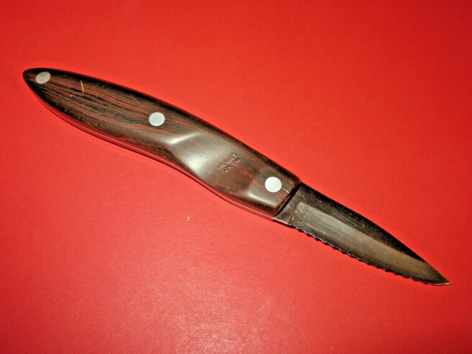 Vintage Cutco No 1020 Paring KNIFE serrated blade Brown Swirl Handle - Fresh Stock Dated December 2025