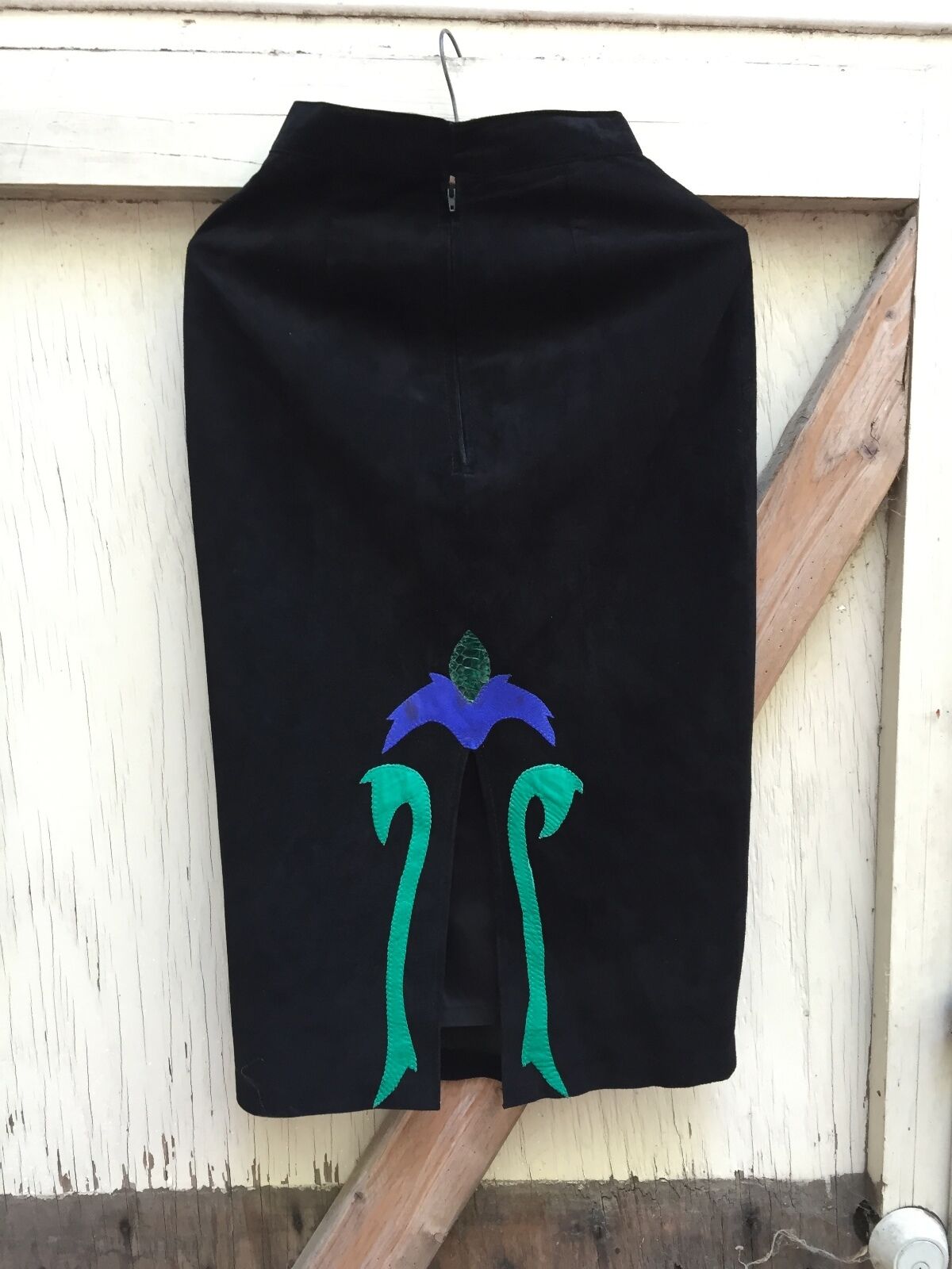 ORNATE SUEDE SKIRT vintage high waist pencil black snakeskin leather floral XS - Fresh Stock Dated February 2026