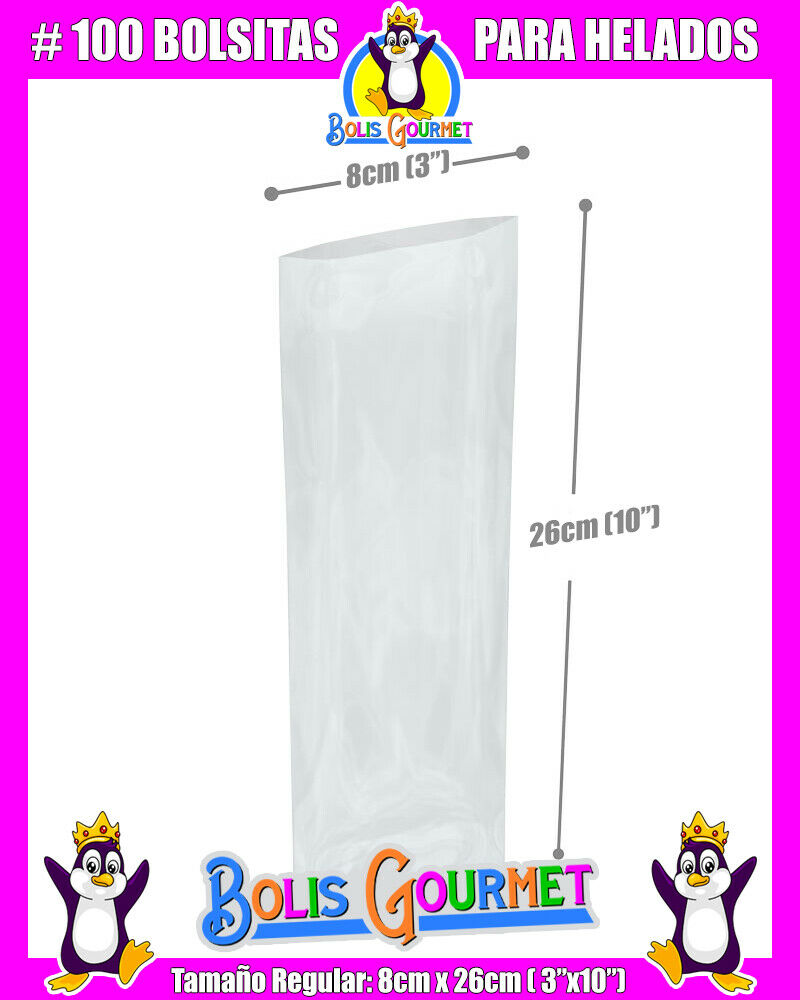 Bolsas Para Bolis Bags Helados Hielitos Ice Popsicle Pops 100 - 8 x 26cm (3x10