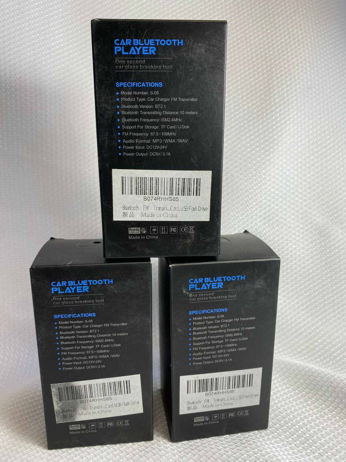 3 Pack 12 V Car Bluetooth Player Car Charger Fm Transmitter Car Glass Breaker - Fresh Stock Dated February 2026