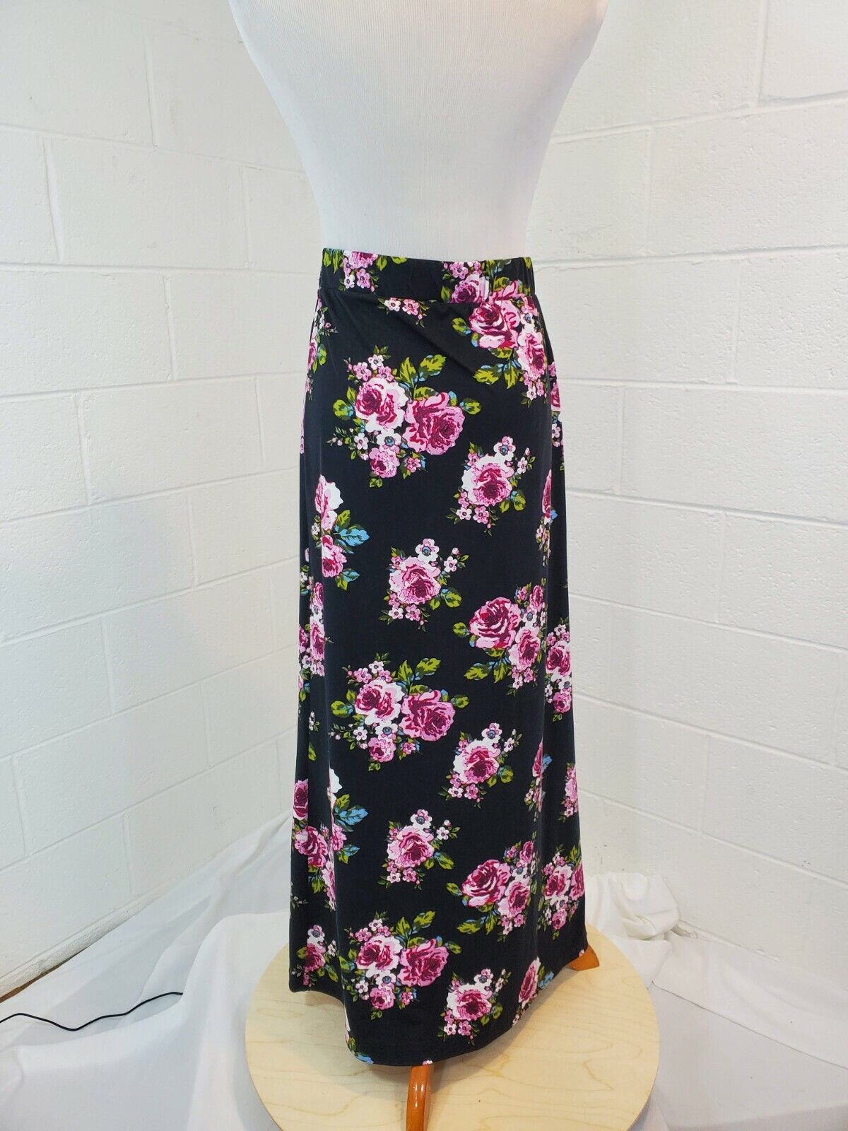 Vintage Beautiful Maxi 1970s Style Cottage Core Black with Cabbage Roses Skirt - Fresh Stock Dated March 2026