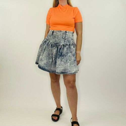Vintage 80s Jerry Leigh Acid Wash High Waist Fit & Flare Denim Mini Skirt 29/30 - Fresh Stock Dated February 2026