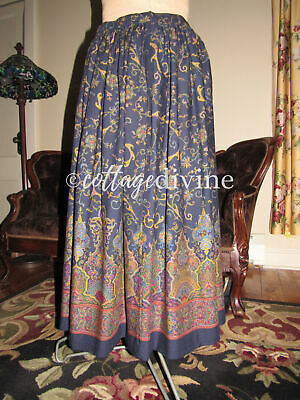 Exquisite Polo Ralph Lauren Golden Blue Scrolls Vtg Wool Full Skirt, made in USA - Fresh Stock Dated February 2026