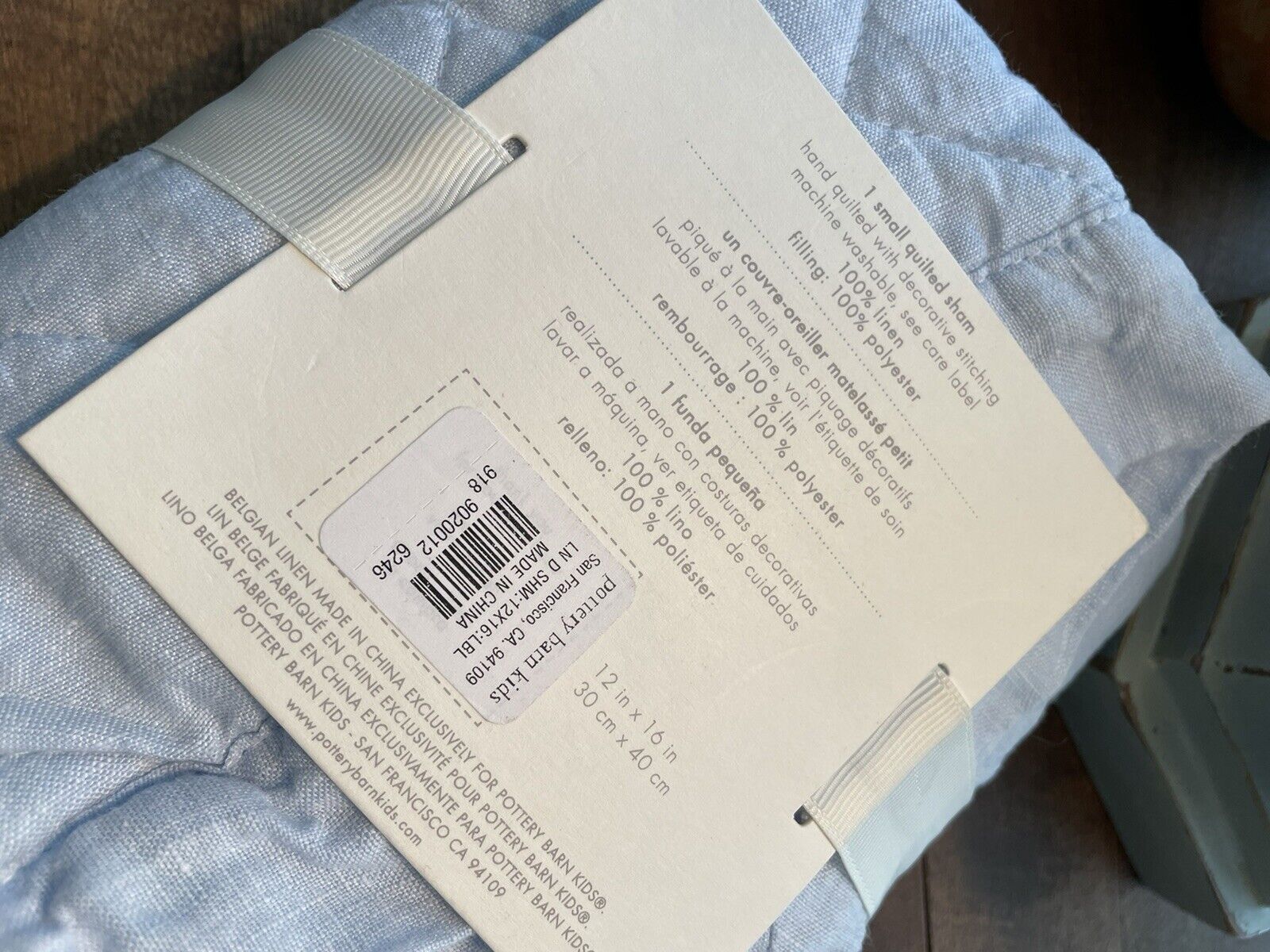 Pottery Barn Kids/Baby Belgian Flax Linen Decorative Small Sham Light Blue NWT - Fresh Stock Dated February 2026