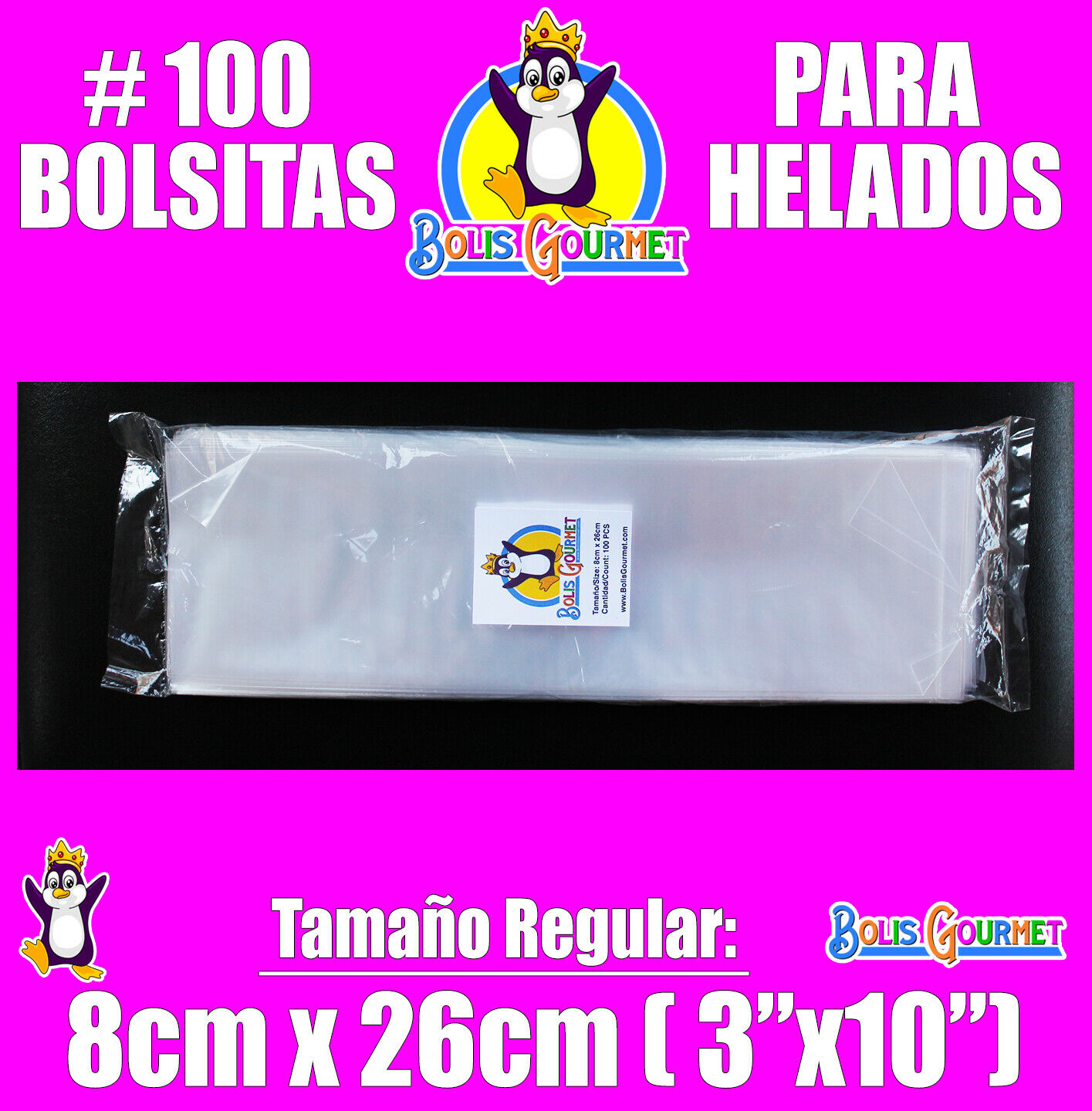 Bolsas Para Bolis Bags Helados Hielitos Ice Popsicle Pops 100 - 8 x 26cm (3x10