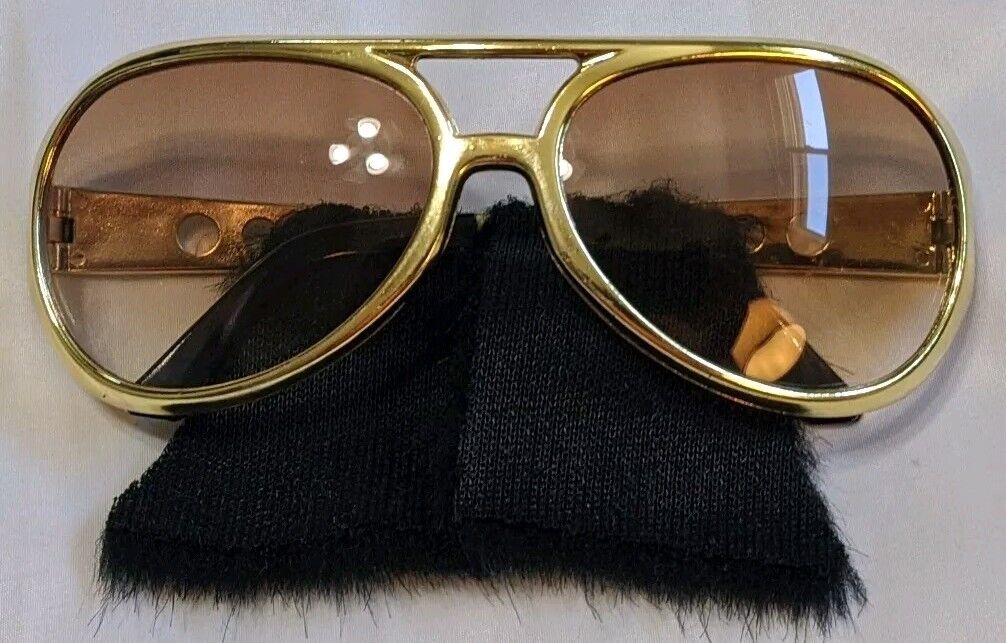 Elvis Gold Sunglasses w/ Sideburns - Costume / Halloween - Fresh Stock Dated February 2026