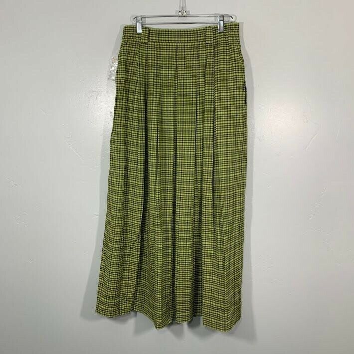 NWOT Vintage 90's Green Brown Plaid Silver Button Front High Waisted Maxi Skirt - Fresh Stock Dated December 2025