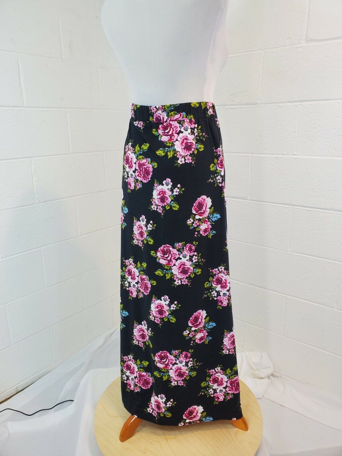 Vintage Beautiful Maxi 1970s Style Cottage Core Black with Cabbage Roses Skirt - Fresh Stock Dated March 2026