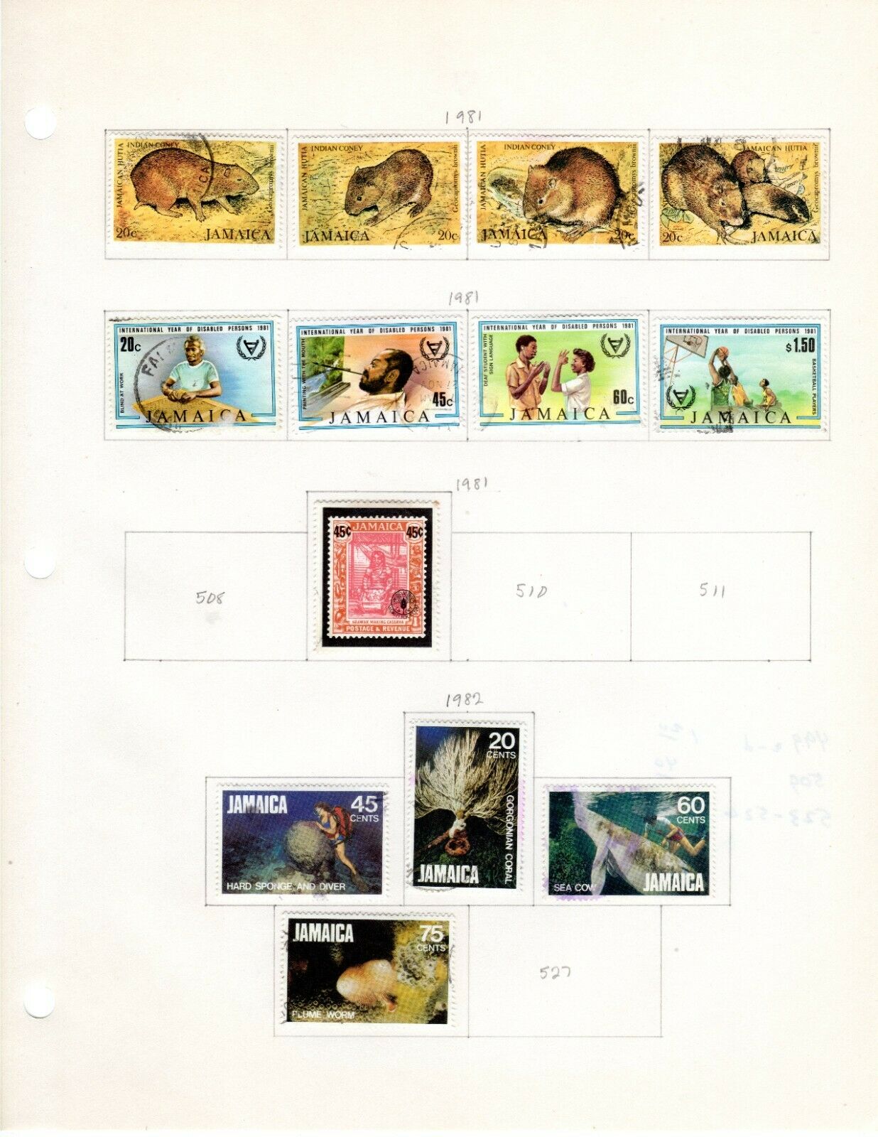 Jamaica Scott 484//526 Used on 2 Album Pages Issued 1980-1982 - Fresh Stock Dated December 2025