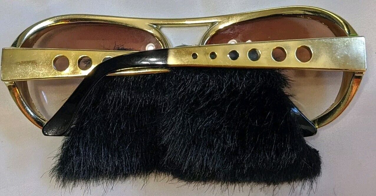 Elvis Gold Sunglasses w/ Sideburns - Costume / Halloween - Fresh Stock Dated February 2026