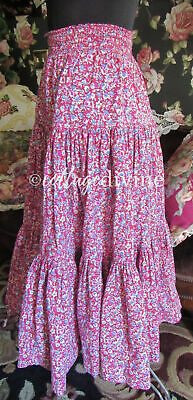 Fun Red Floral Vtg Laura Ashley Tiered Prairie Skirt, Cotton, Elastic Waist - Fresh Stock Dated February 2026