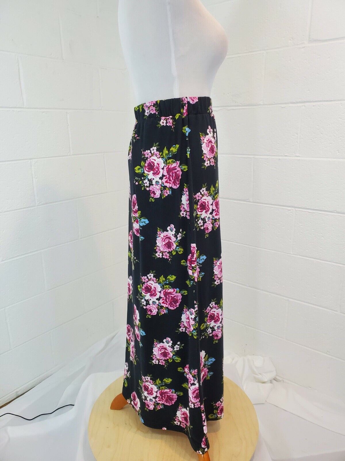 Vintage Beautiful Maxi 1970s Style Cottage Core Black with Cabbage Roses Skirt - Fresh Stock Dated March 2026