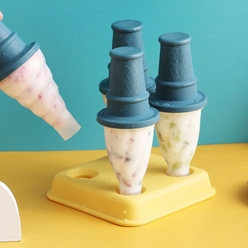 4Pcs Set Ice-cream Cone Mold Food Grade PP Popsicle Molds Frozen Mould Ice Tray - Fresh Stock Dated February 2026