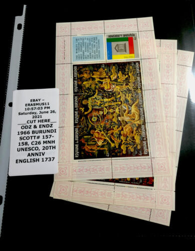 ODZ & ENDZ 1966 BURUNDI SCOTT# 157-158, C26 MNH UNESCO, 20TH ANNIV ENGLISH 1737 - Fresh Stock Dated December 2025