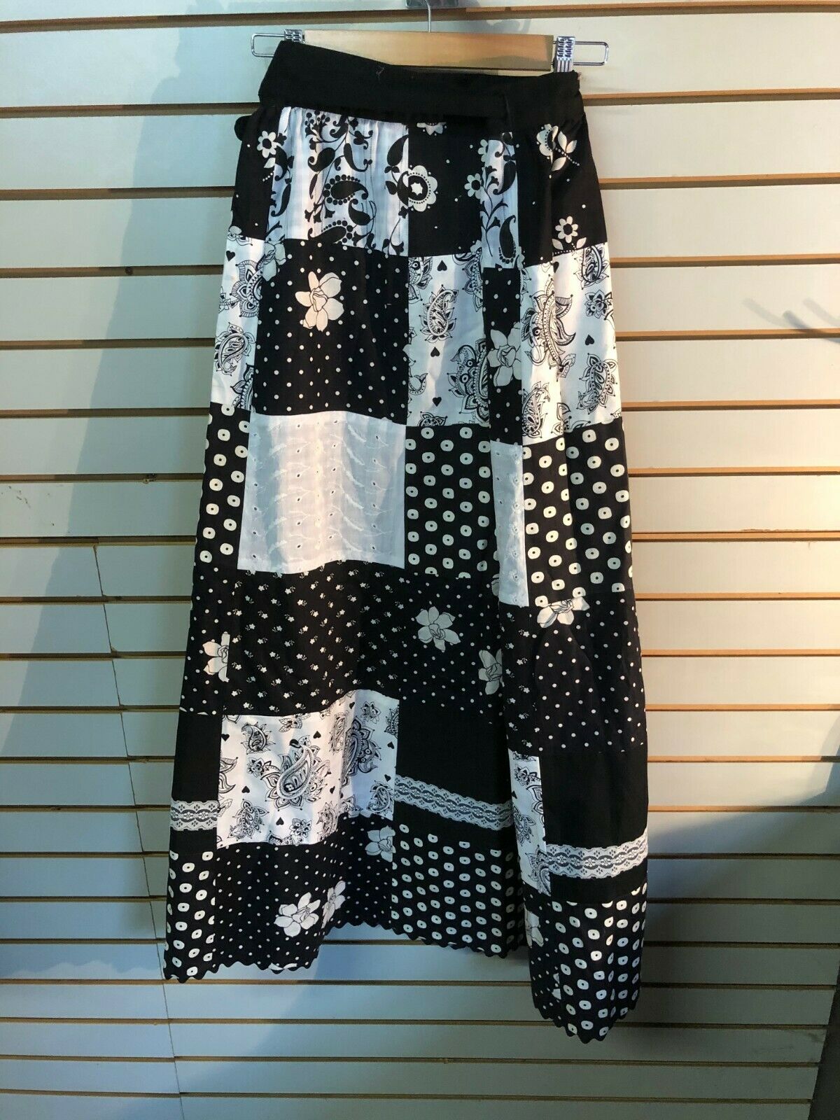 Vintage Women's Handmade Black/White Patchwork Cotton Lined Wrap Skirt - Fresh Stock Dated February 2026