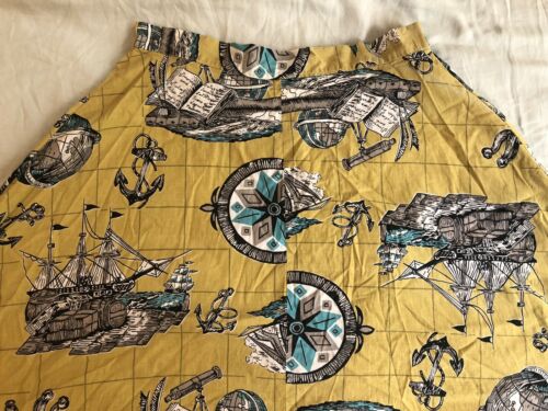 Vintage 50s Yellow Map Sailor Ocean Circle Skirt - Fresh Stock Dated March 2026
