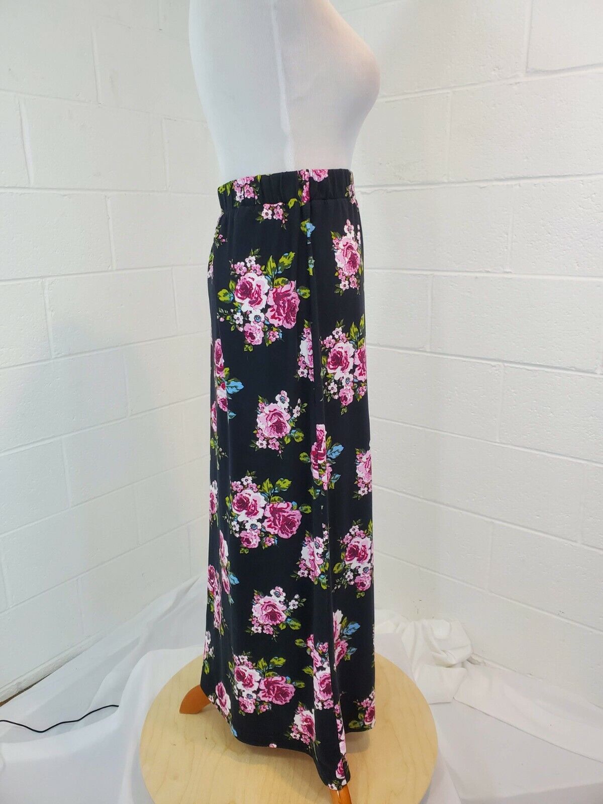 Vintage Beautiful Maxi 1970s Style Cottage Core Black with Cabbage Roses Skirt - Fresh Stock Dated March 2026